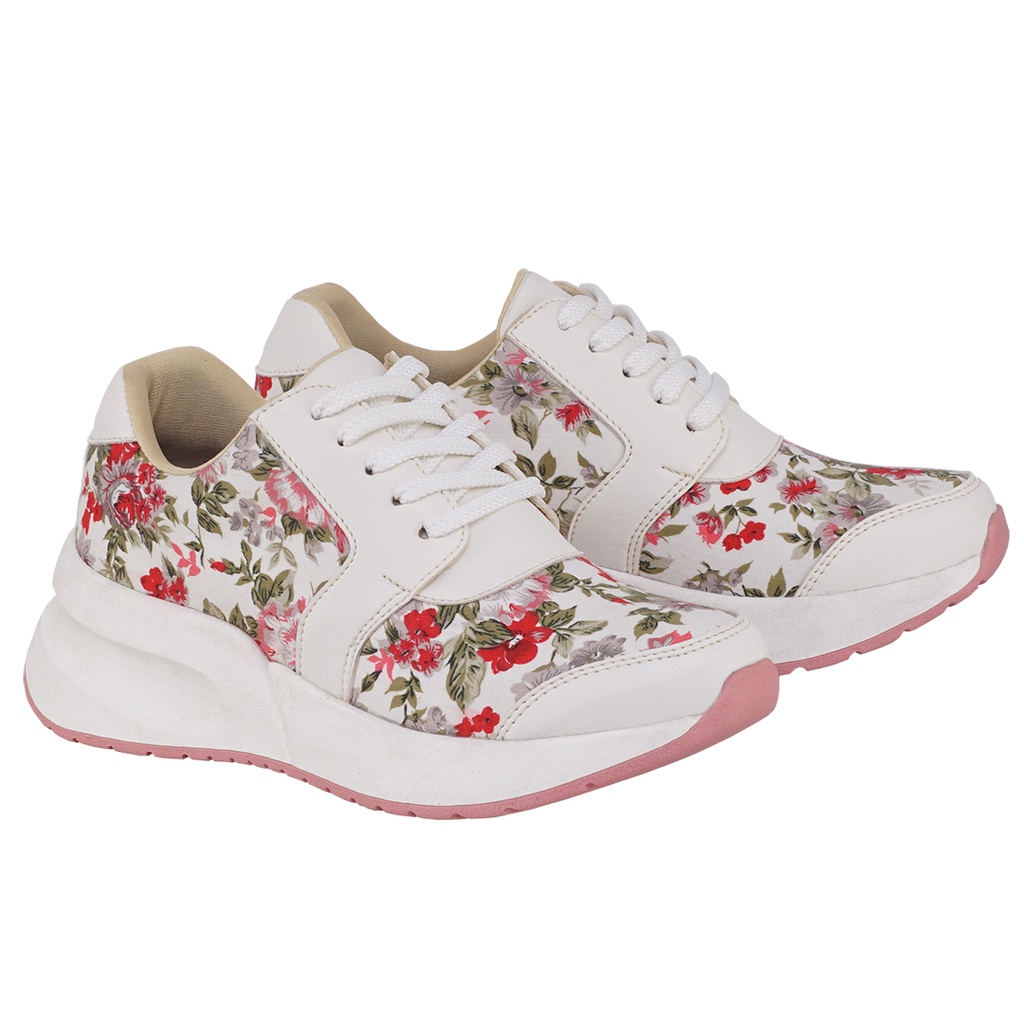 SDR-SPEC.459 Sepatu Wanita Dezoito Pvc Spanyol Motif Bunga White Sneaker Pesta Casual Pesta Cewek