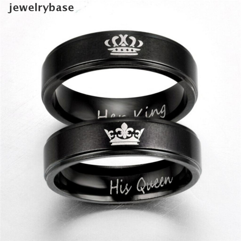 Cincin Pasangan Bahan Stainless Steel Motif Tulisan His Queen / Her King