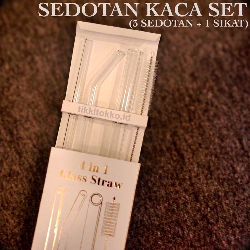 SEDOTAN SET KACA 3in1 Sedotan transparant set sedotan aestetic bening Sedotan boba set