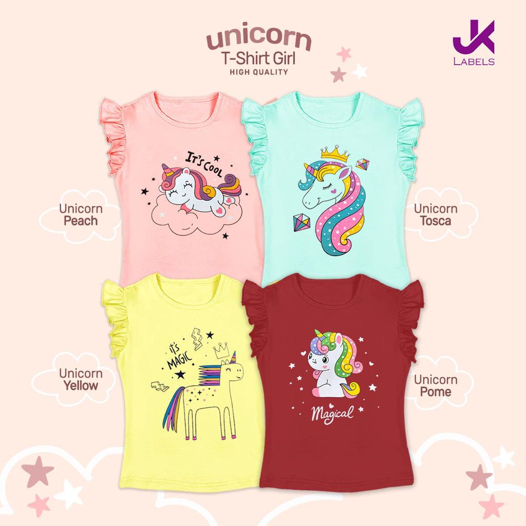 Tshirt 1-8 Tahun Kazel x JK Label Girl Unicorn Flamingo Tshirt Anak Tshirt Ruffle Anak Perempuan Motif Adem