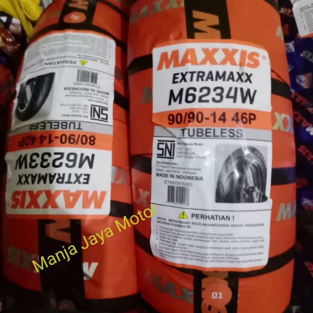 Paket ban tubeless maxxis extramaxx 80/90-14 &amp; 90/90-14 for vario/beat/scoopy/Mio J/Mio smile/Mio m3