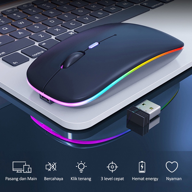 【COD】Viqoo MOUSE GAMING LED Wireless 2.4G &amp; Bluetooth 5.1 Rechargeable Slim Mouse 1600 DP