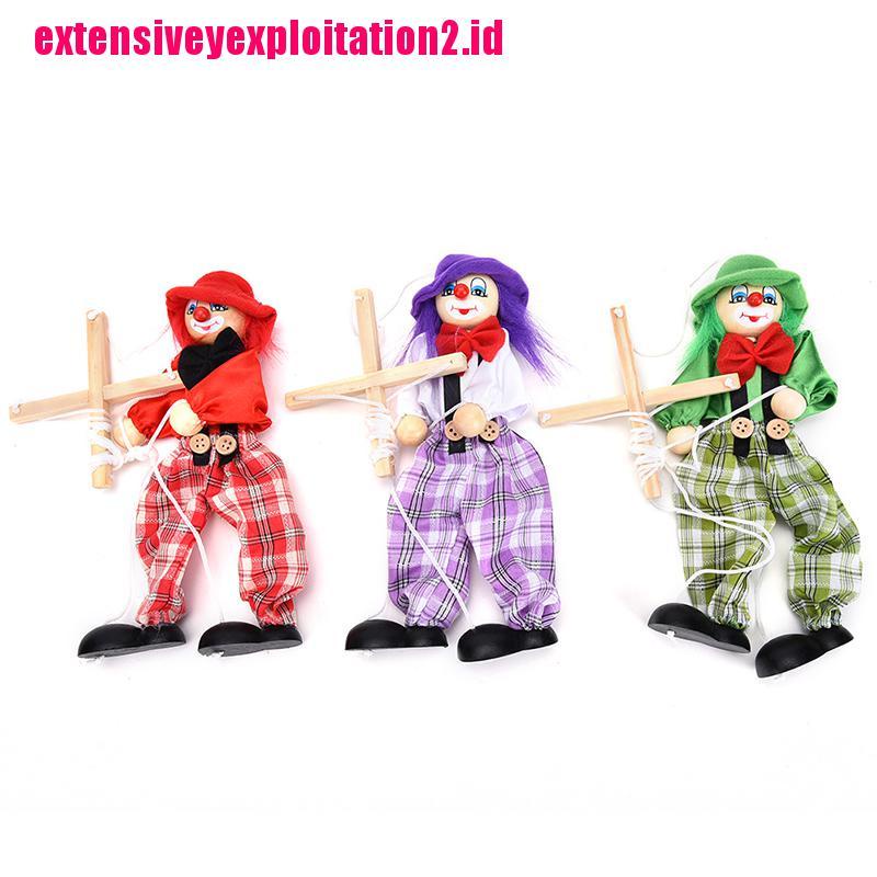 &lt; E2id &amp; &gt; 1pc Mainan Boneka Badut Marionette Kayu Model Tarik Tali Untuk Anak