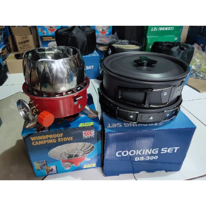 Paket Hemat Cooking Set isi 3 wajan &amp; Kompor windproof Camping/Outdoor