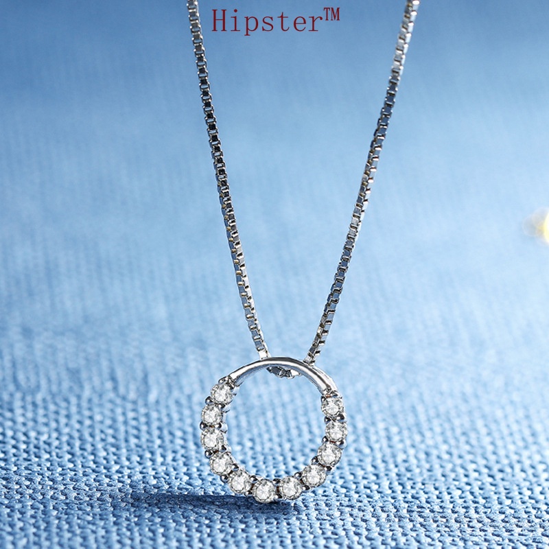 Korean Style Fashion Shining Diamond Halo round Pendant Simple Graceful Clavicle Chain