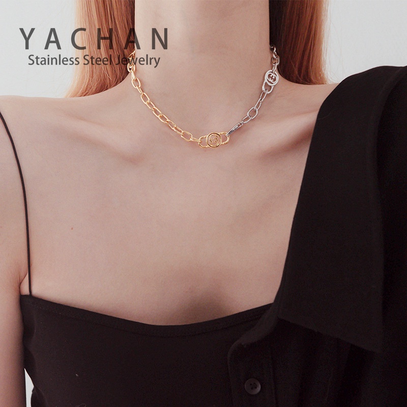 Merek besar desain Double G warna yang sesuai dengan kalung wanita online influencer chunky rantai k