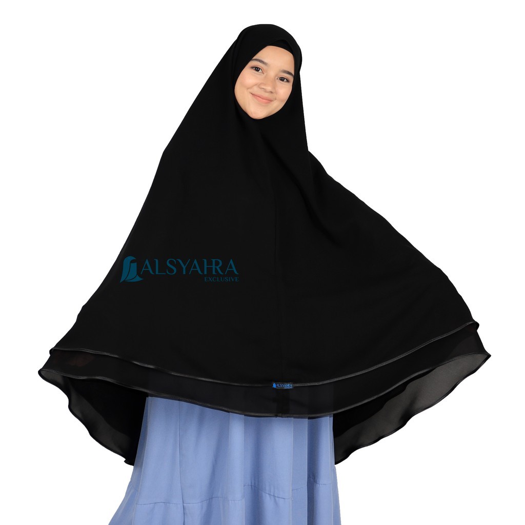 Set Khimar Butterfly 2 Layer Bisban Hitam Sifon Jetblack Alsyahra Exclusive