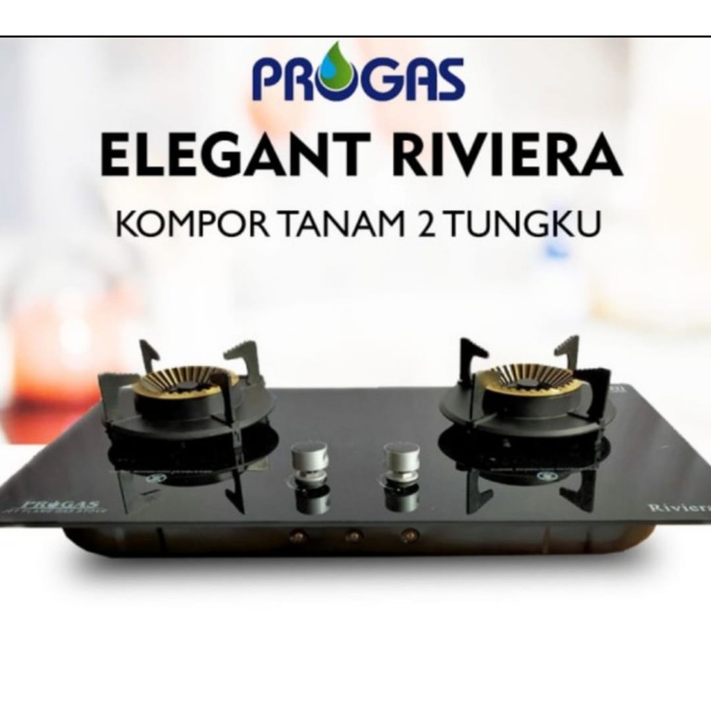 [ Progas ] Kompor Tanam Kaca Progas Elegant Riviera 2 Tungku - (Tungku bisa diangkat)!