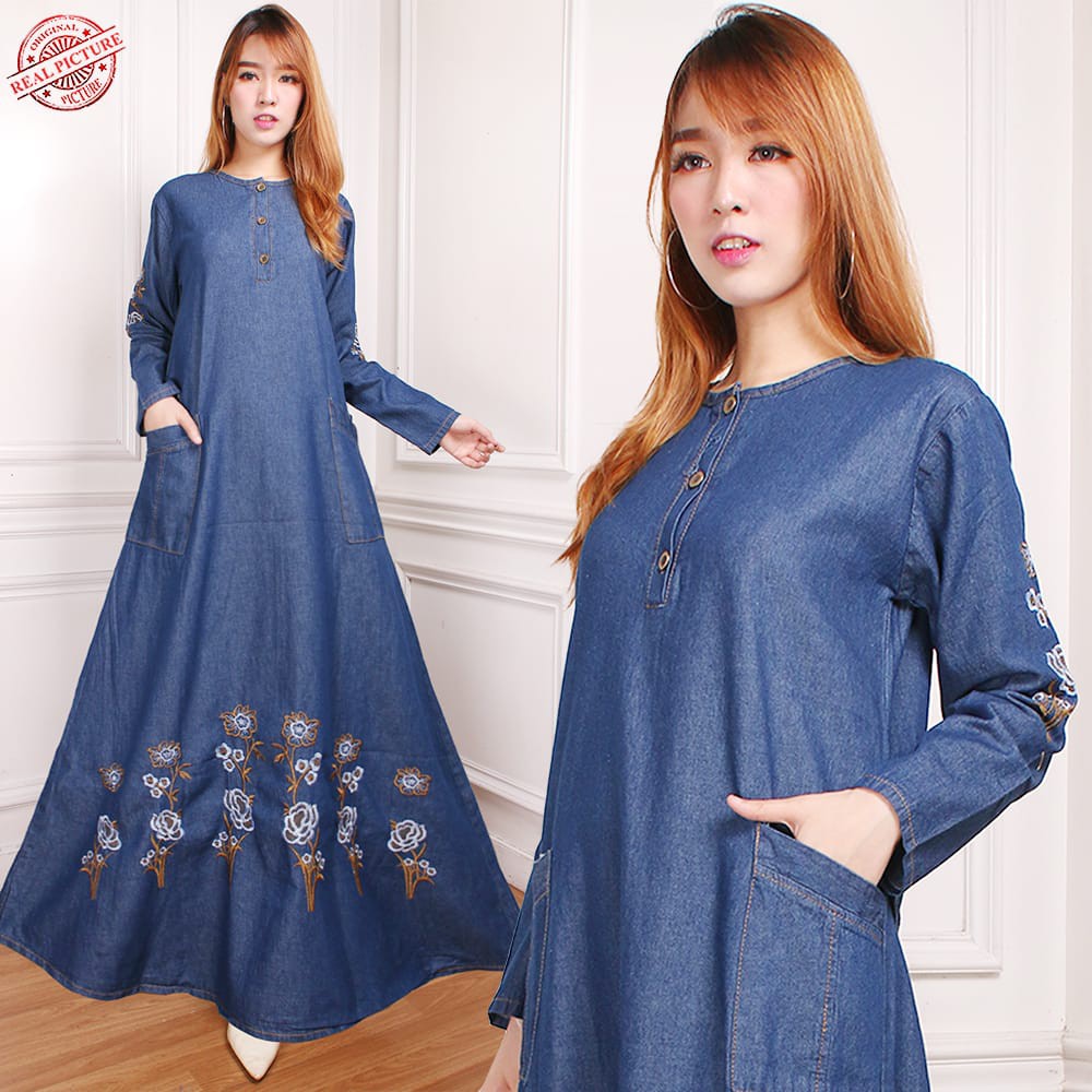 SB Collection Dress Maxi Meilan Gamis Jeans Longdress Terusan Casual Wanita