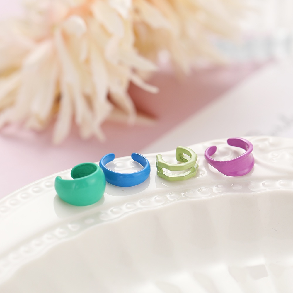 4pcs/set Korean Colorful Circle Resin Ear Clip Set Retro Non-pierced Earrings Women Jewelry Accessories