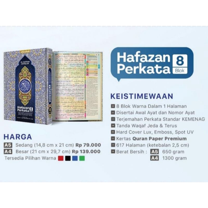 Al-Quran Hafalan Hafazan 8 Per Kata A4