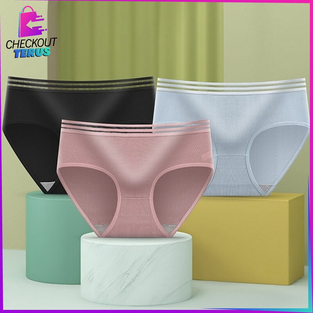 CT P126 Celana Dalam Wanita Garis Motif Polos Pakaian Dalam Wanita Panties Segitiga Impor