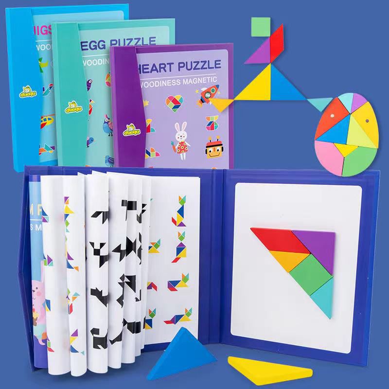 [BISA COD] PUZZLE EDUKASI TANGRAM MAGNET PATTERN  WOODEN BLOK