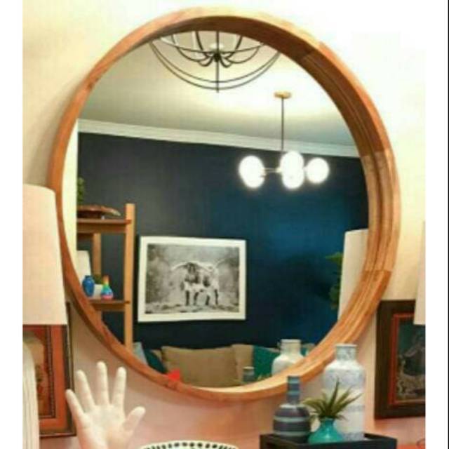 Kaca Cermin Bulat Bundar Kayu Jati Figura Cermin Hias Jujur Barokah Furniture Jepara