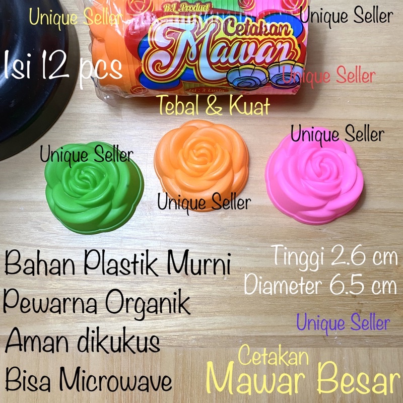 Cetakan Kue Mawar Plastik Besar isi 12 / Cetakan Puding / Cetakan Bunga Mawar / Cetakan Putu Ayu / Cetakan Pudding Agar2 Jelly Mawar / Cetakan Bolu Mawar Besar BL product