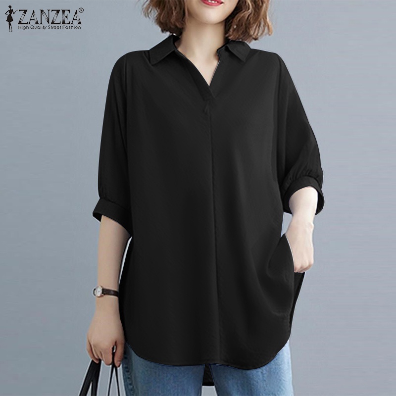 ZANZEA Women Turn-Down-Collar Fashion Six Quarter Sleeve Casual Blouse