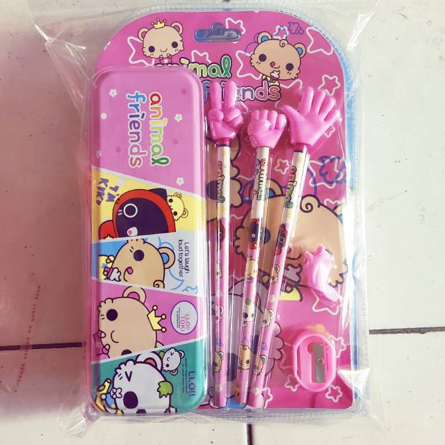 

pencil pensil set kotak pensil rautan animal friends