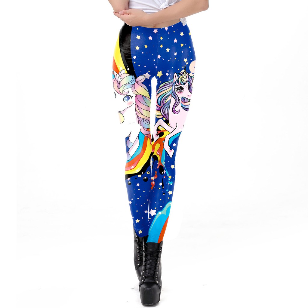  Celana  Legging Panjang  Skinny Motif Unicorn Gaya Eropa 