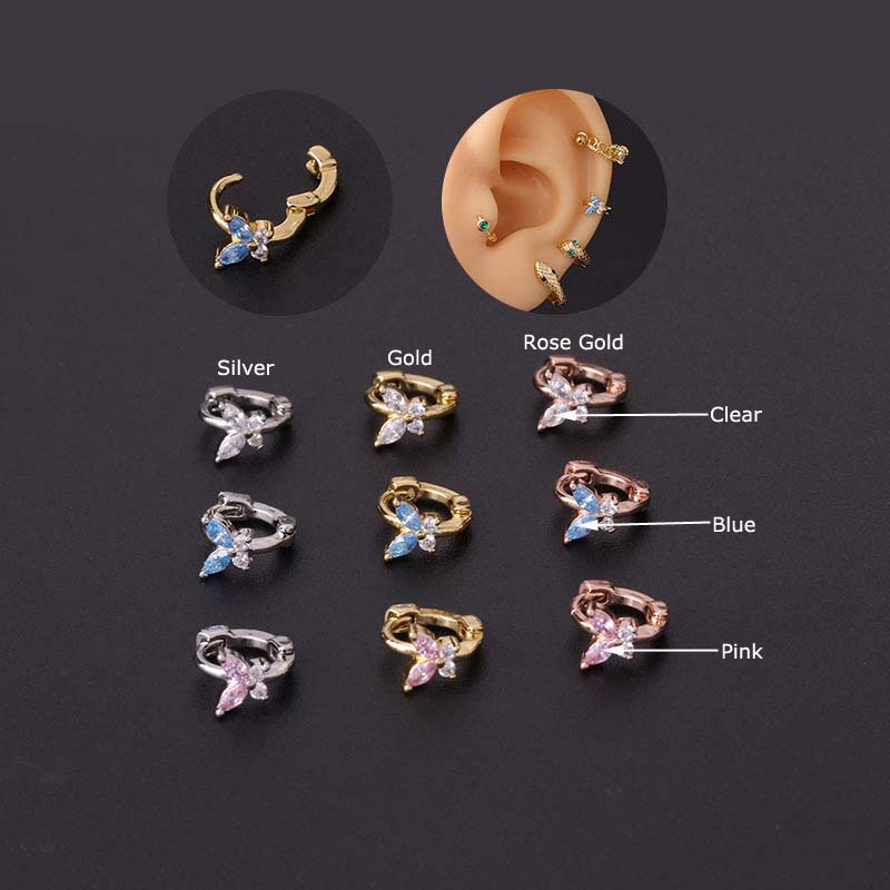 1pc Anting Tindik Tragus Helix Bentuk Kupu-Kupu Bahan Tembaga Dengan Zircon Ukuran 6mm