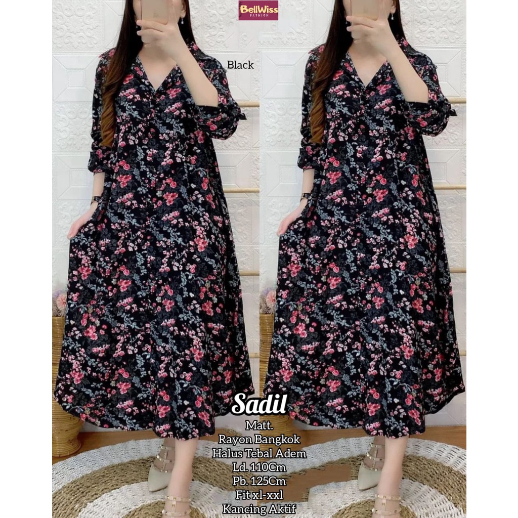 SADIL LONG TUNIK / 8.7 / BAHAN KATUN RAYON HQ / LD 110 CM / PB 127 CM / FIT XL-XXL / FULL KANCING / BELLWIS