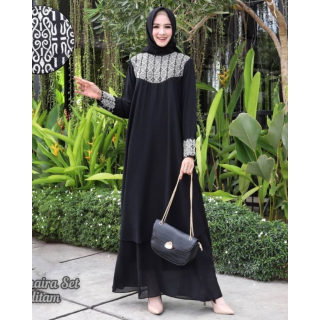 SET GAMIS REAL PICT APLIKASI BORDIR/MAIRA SET/GAMIS CERUTY BABYDOLL/DRESS WANITA MUSLIM TERLARIS/FAR MOSLEMSTORE