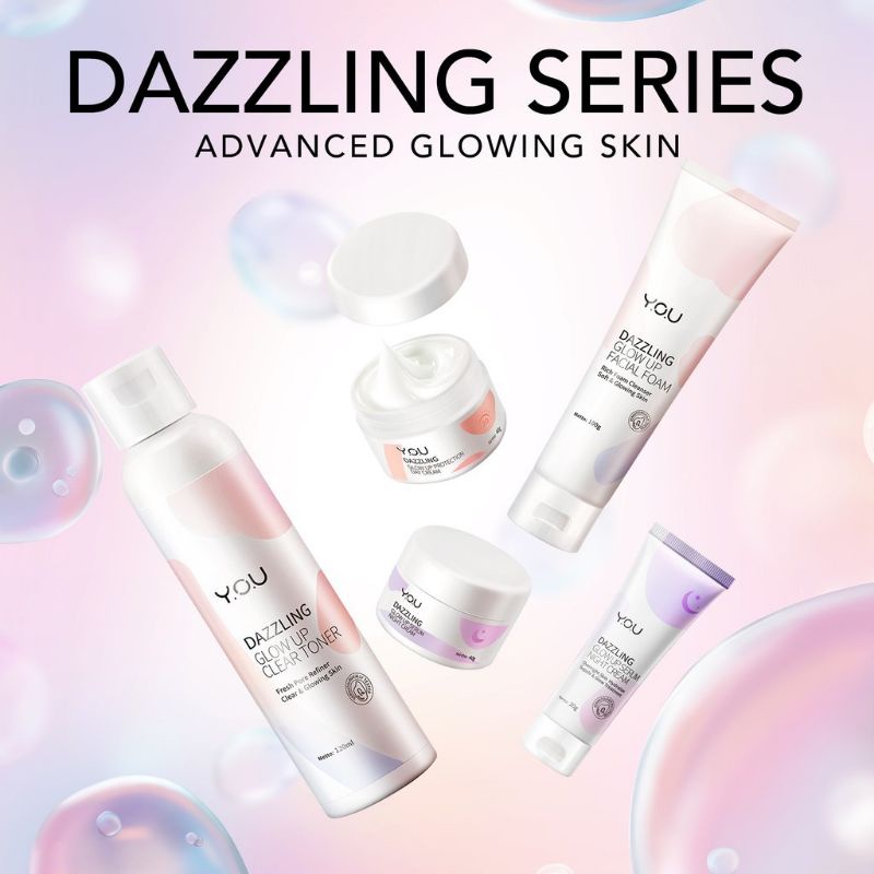 YOU Dazzling Glow Series Facial Foam l Toner | Day Cream 20gr | Night Cream 40gr | Tone Up Face Cream l Body Cream 200g