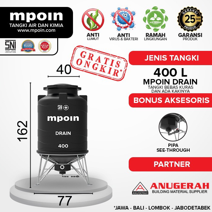 Tangki Kuras MPOIN PLUS 400 Liter DRAIN | Toren Air | Tandon Air