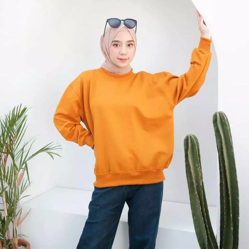 Basic Sweater Crewneck Polos 30 Pilihan Warna II Sweater Sweatshirt Korean Style Bahan Fleece Sz M-Xl (Pria dan Wanita Dewasa &amp; Anak )