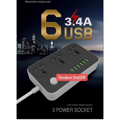 Stop Kontak USB 3 Power Socket + 6 USB Port 3.4A / SC3604 Multi Port International