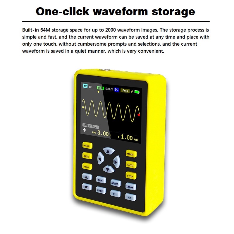 FNIRSI Digital Oscilloscope Handheld Portable 100MHz 500MS/s - 5012H - Yellow