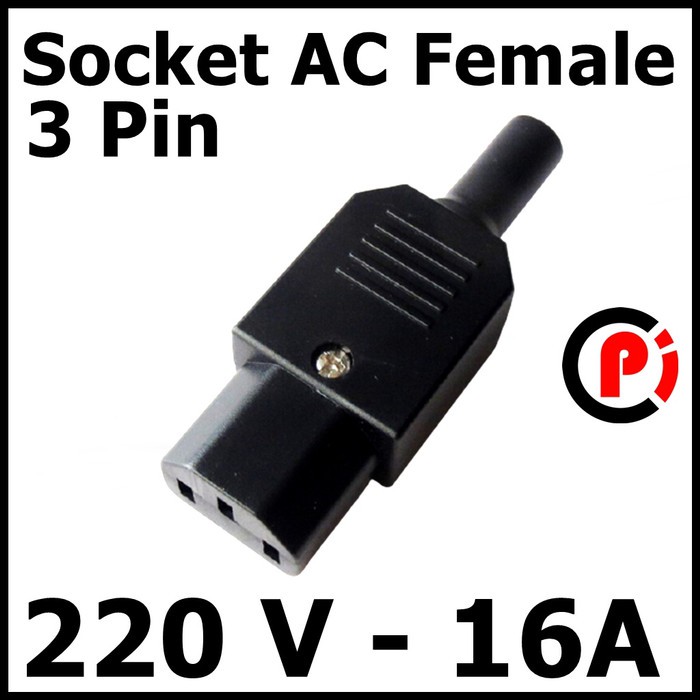 Socket AC Female Computer Soket Betina Buntut Kabel 3 Pin 220V 16A