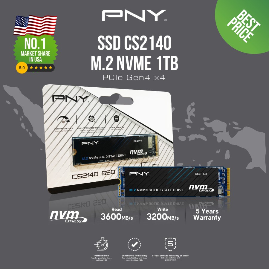 PNY SSD M2. 2280 NVME 1TB CS2241 PCIE Gen4x4