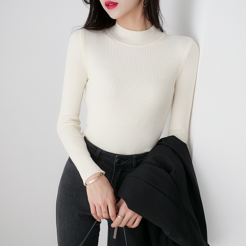 【Elegant】Women Bodycon Half-Collar Long Sleeve Pullovers  Knitted Tops 7446