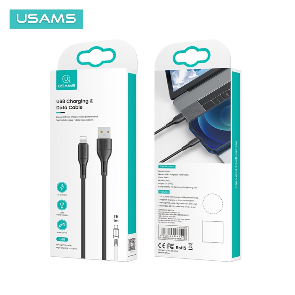 USAMS U68 Kabel Data IP Lightning 2A 1M