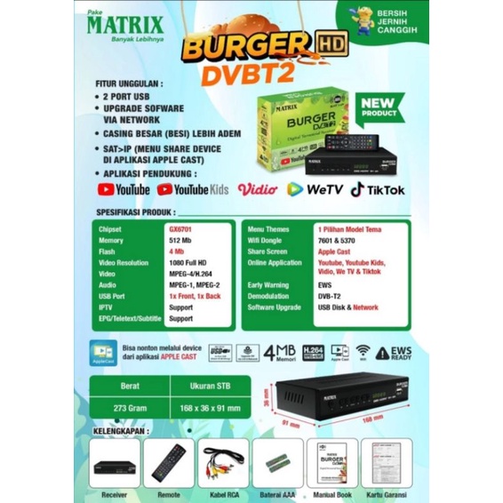 STB Set Top Box TV Digital Matrix Apple Merah / Matrix Burger Hijau