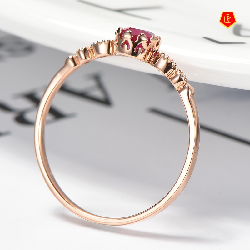 [Ready Stock]925 Silver 14K Rose Gold Oval Delicate Ruby Ring