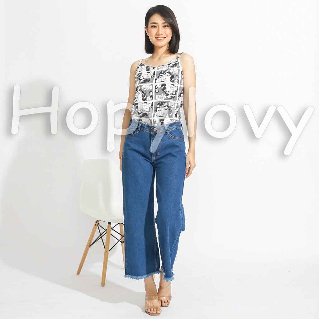 HOPYLOVY - Tanktop Wanita Tali Satu Motif Komik Lucu