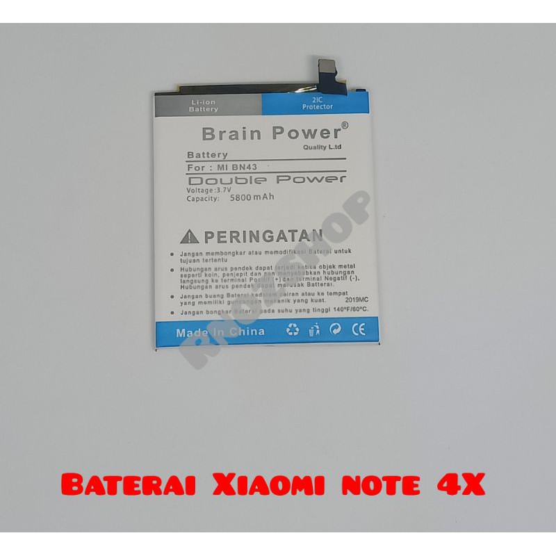 Baterai Brain Power Xiaomi Note 4X 5800mAh Double Power