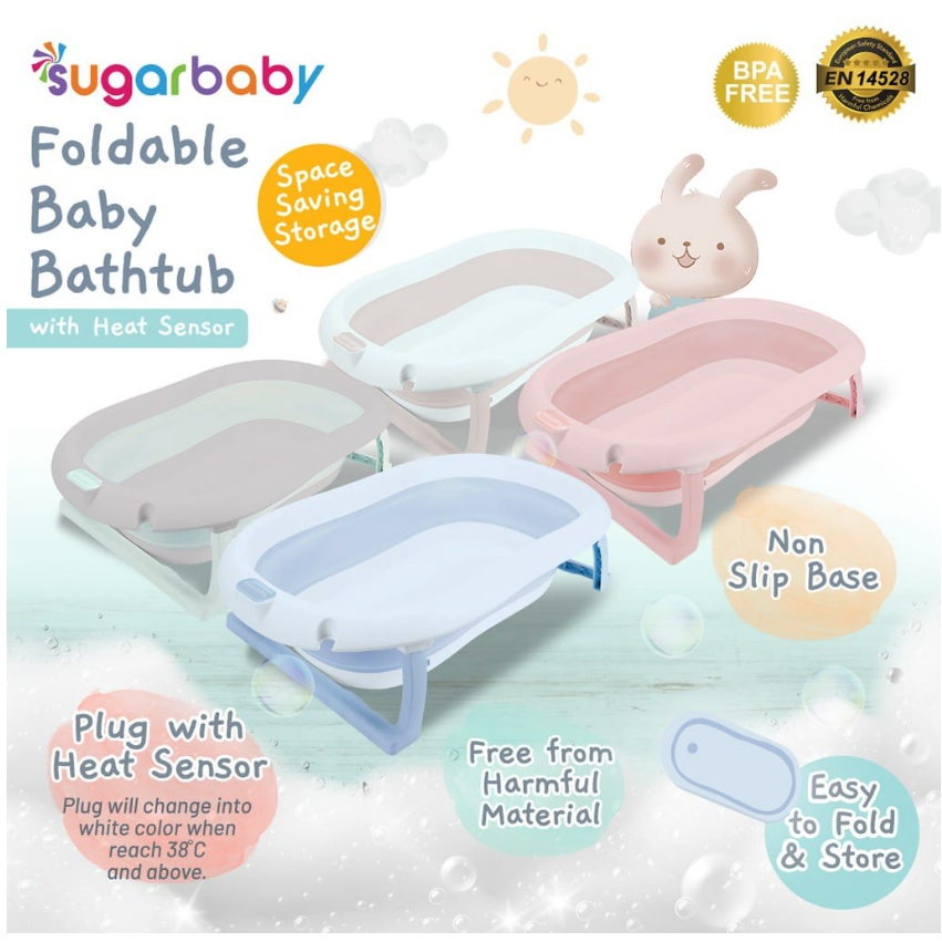 Sugar Baby Bak Mandi Bayi lipat F76 F79 F82 F88 Thermo Foldable Baby Bathtub Pillow dengan Sensor Panas / Bantal Mandi Bayi