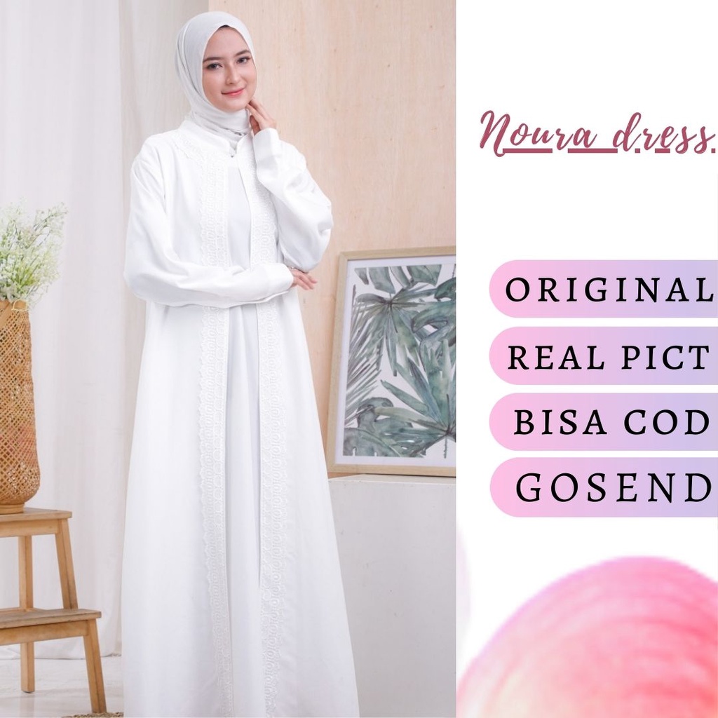 Gamis abaya putih mewah elegan syari lebaran real pict  Noura Dress M1383