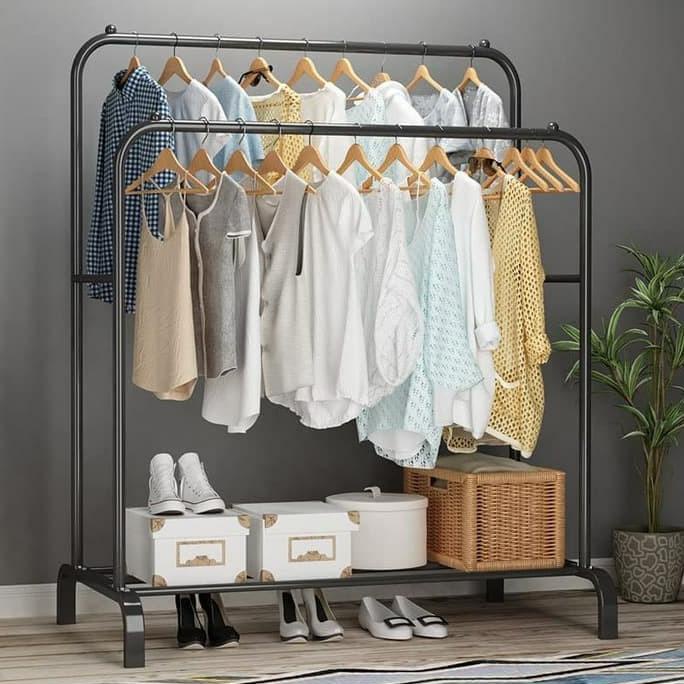 GREENLAND RAK GANTUNGAN BAJU RAK STANDING DOUBLE CLOTHES HANGER RAK PAKAIAN JEMURAN BAJU HSH101 TERL