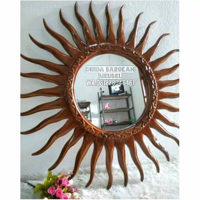 FIGURA KACA CERMIN KERIS & MATAHARI JATI SOLID UKIR MODERN BERKUALITAS