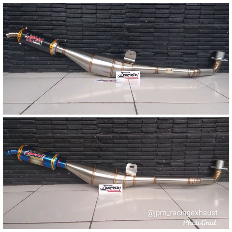 Knalpot fizr staenless model standar racing carbon skotlet/halfblue JPM Racing