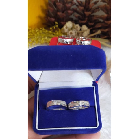 Cincin Couple mata 1 doff, Perak 925, Sepuh Emas Putih