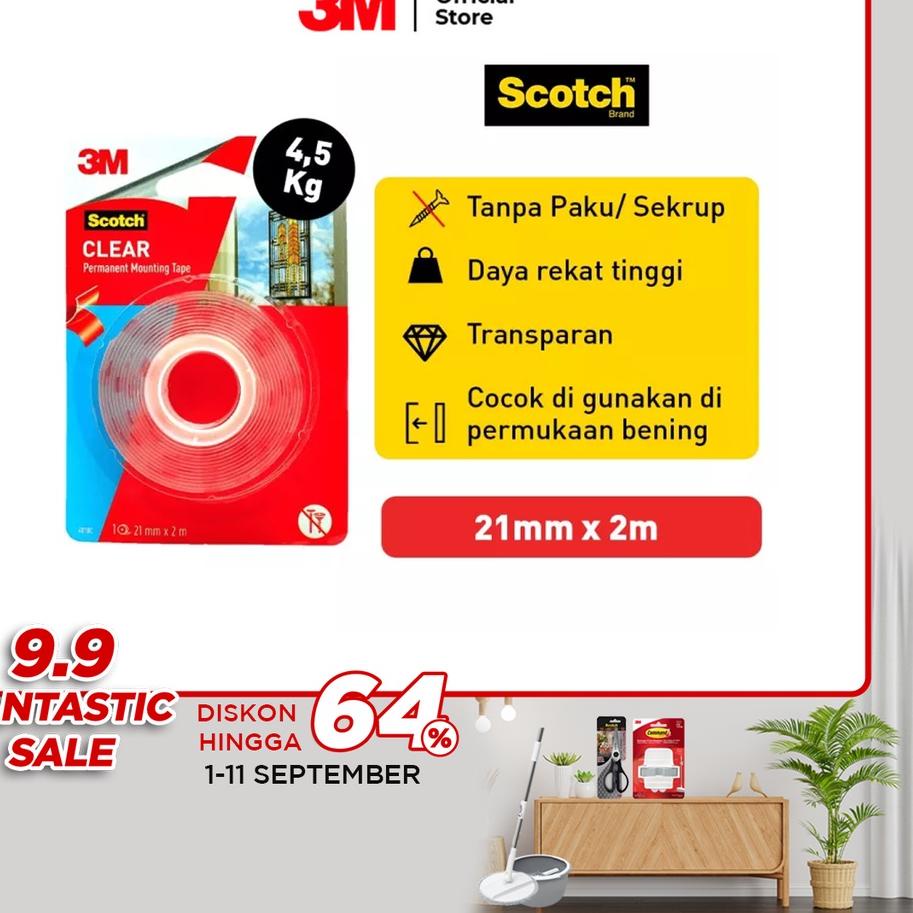 

3M Scotch Mounting Tape Clear 3M-4010C 21mm x 2M / Maks 4.5 kg / Perekat Dua Sisi Permanen Bening !!