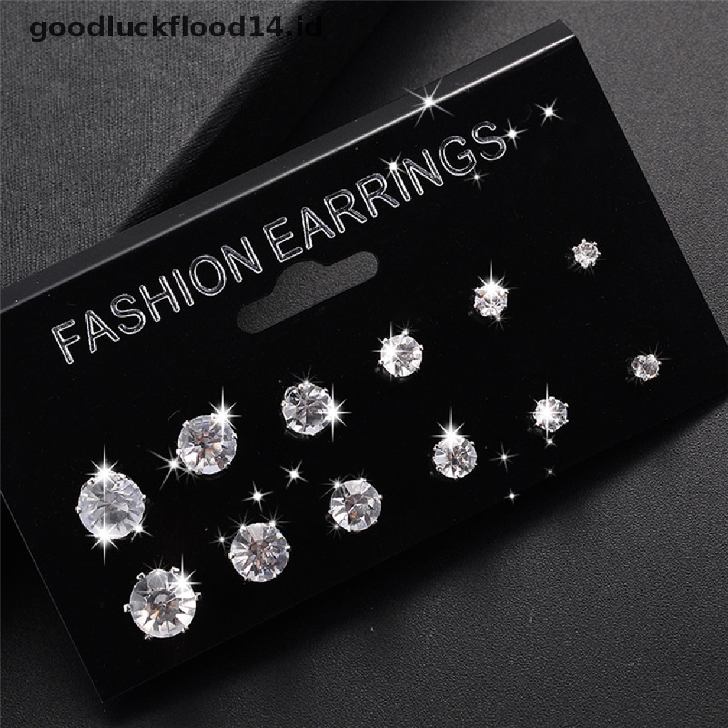 [OOID] 6/12Pairs Crystal Rhinestone Ear Stud Earrings Wedding Earrings Jewelry Gift ID