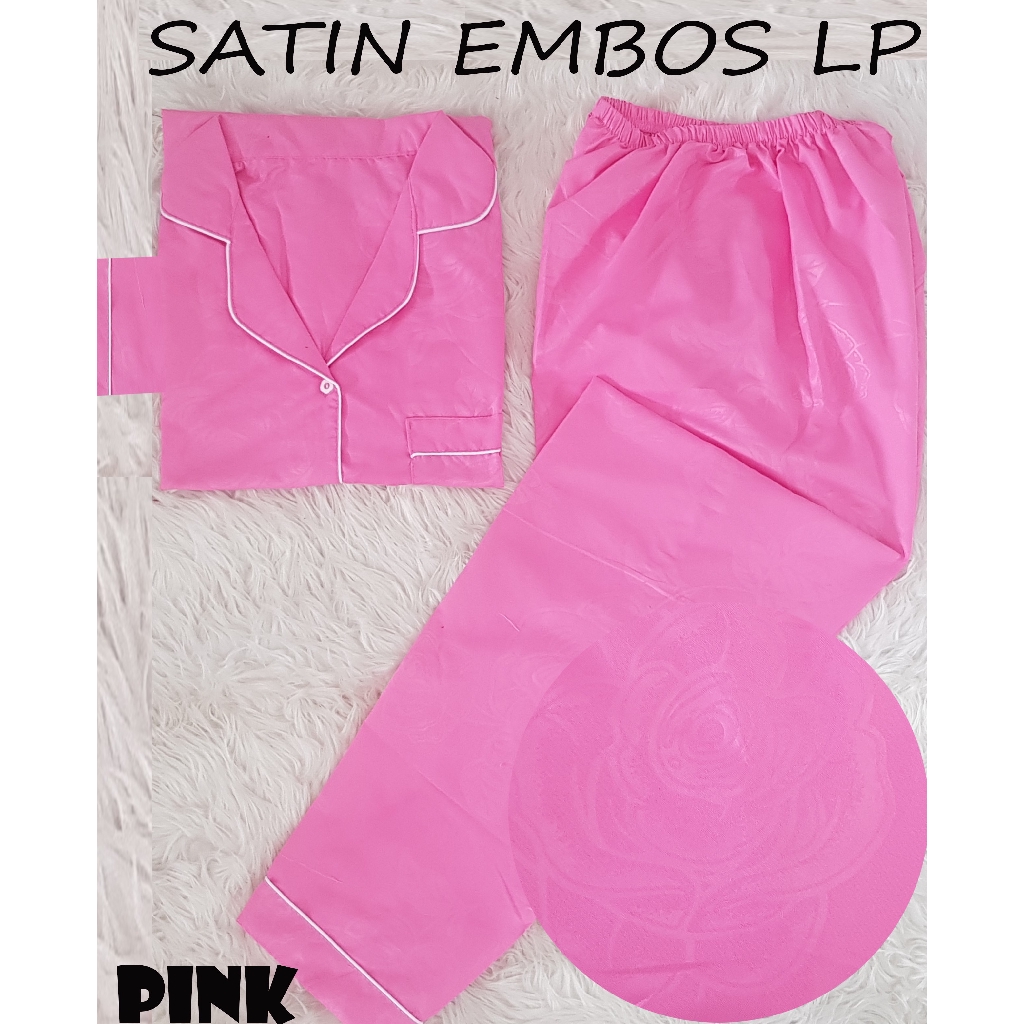 FortKlass LP Piyama Satin Embos Sleepwear Stelan Baju Tidur Lengan Panjang Celana Panjang-PINK