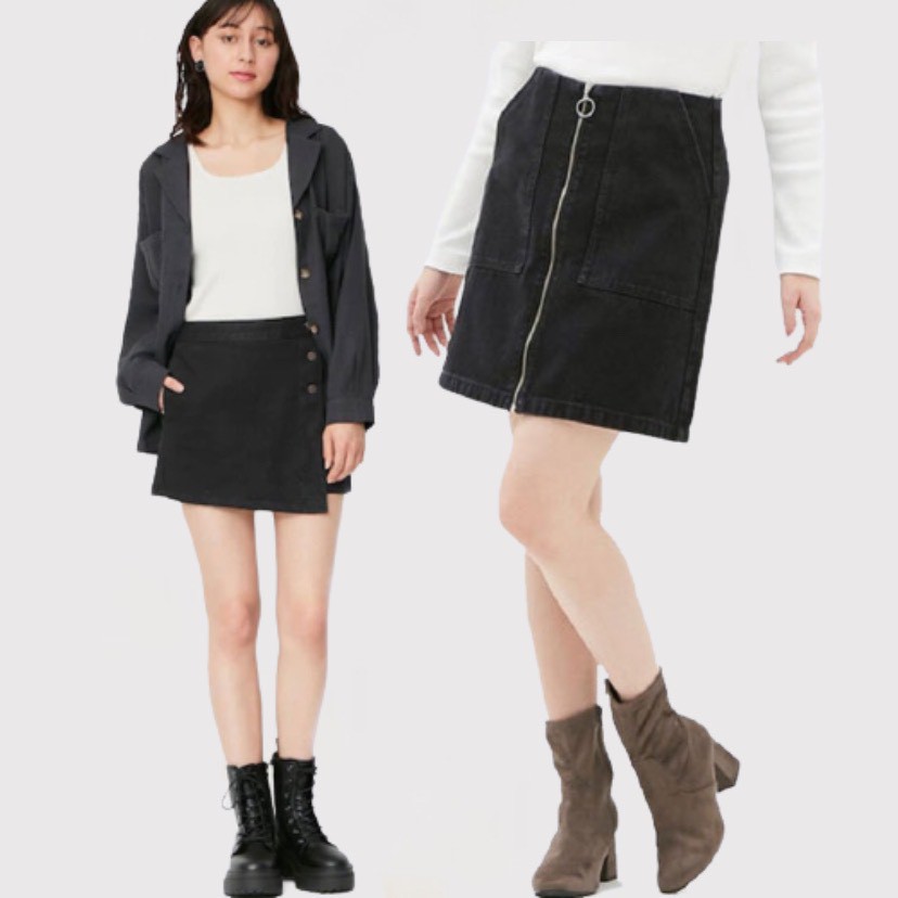 GU by UNIQLO Rok Pendek Wanita Denim Skirt Black Zipper