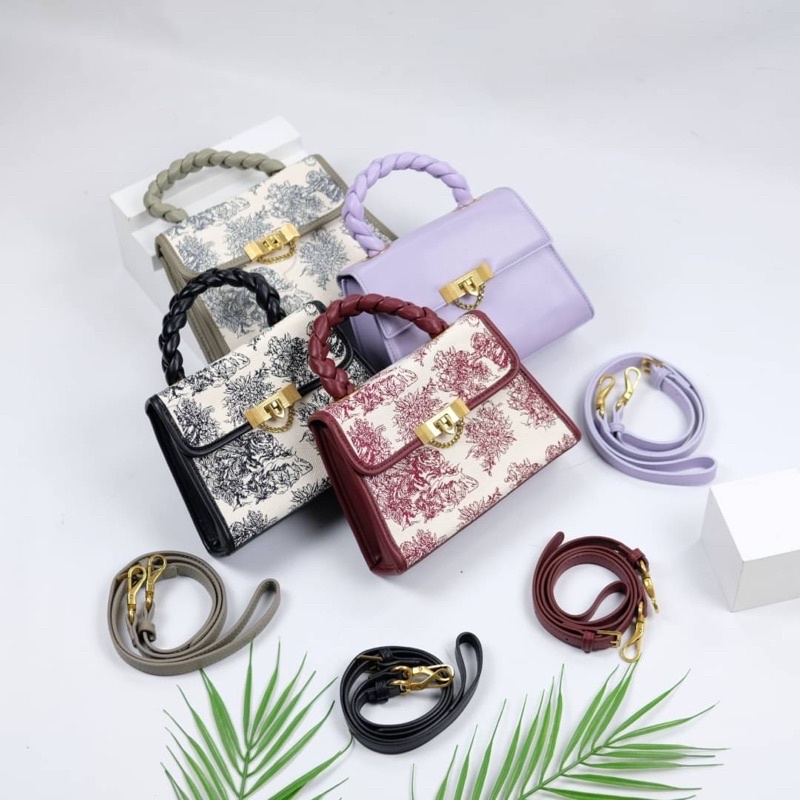 Tas Selempang Kulit Wanita Tali Kepang CK Slingbag Top Handle Leather Bag Premium Import Hitam Black