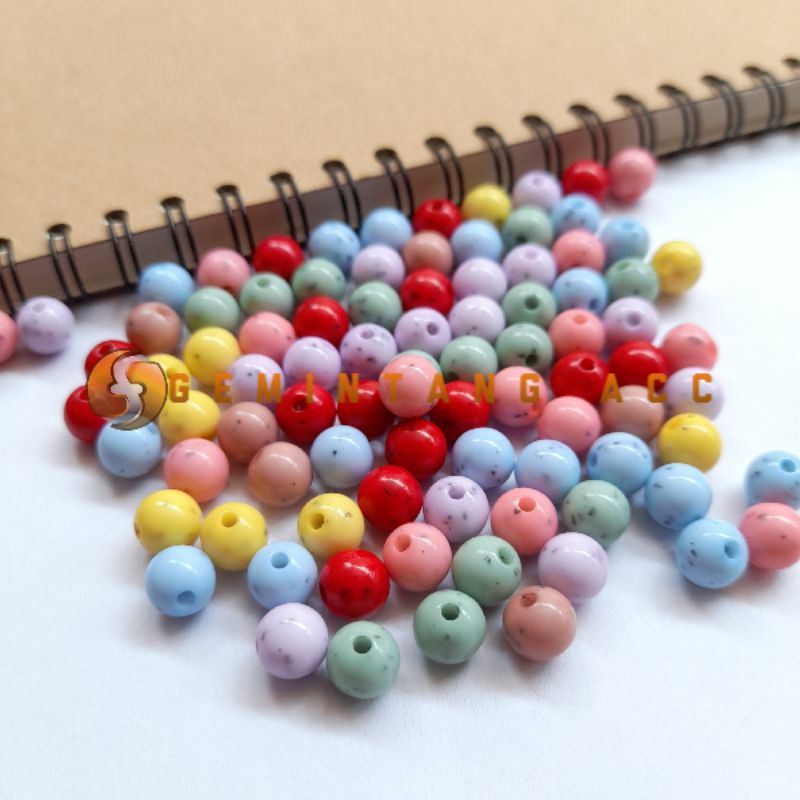 (50 Pcs) Mote Manik Susu  Manik Corak Bintik Mote Bulat Bintik